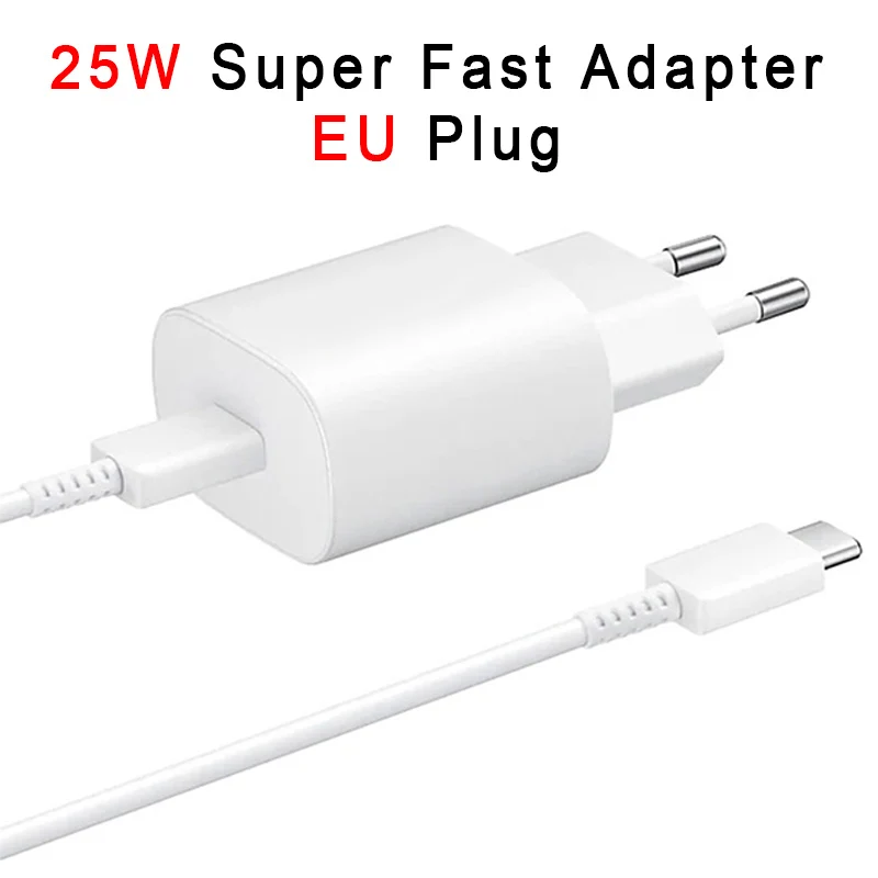 

For Samsung Galaxy S10 S22 S23 S21 S20 A72 A53 A33 A52 A32 F52 1M Type C Cable Super Fast Charger 25W EU Power Adapter EP-TA800