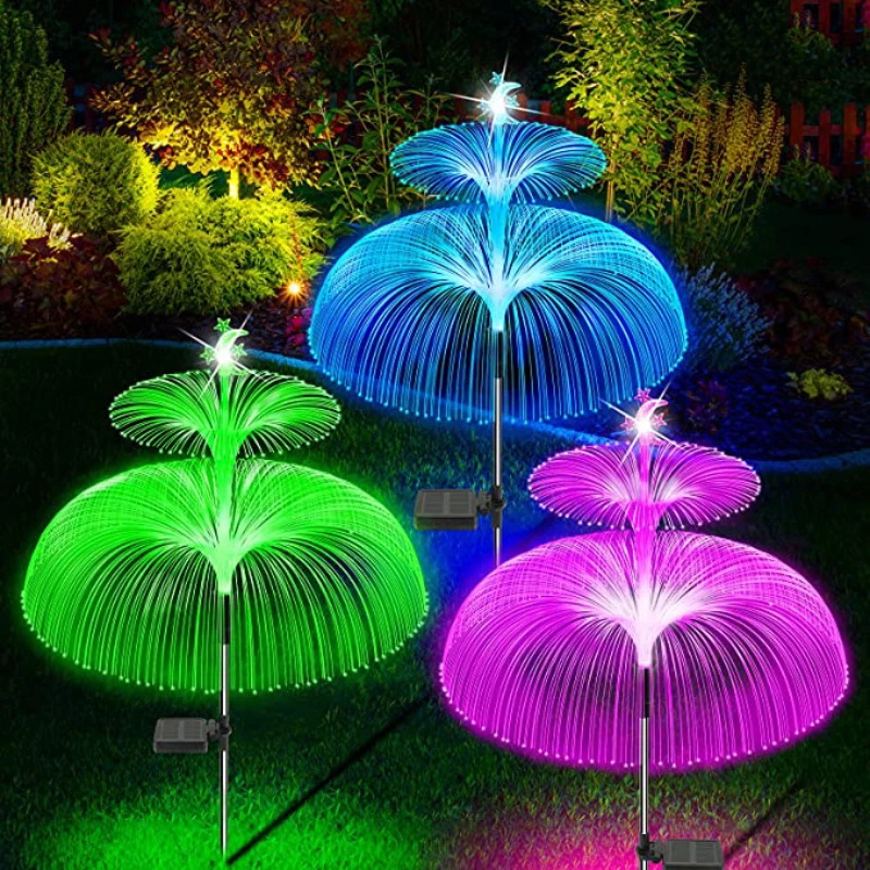 Double Solar Jellyfish Light 7 Colors Solar Garden Lights LED Fiber