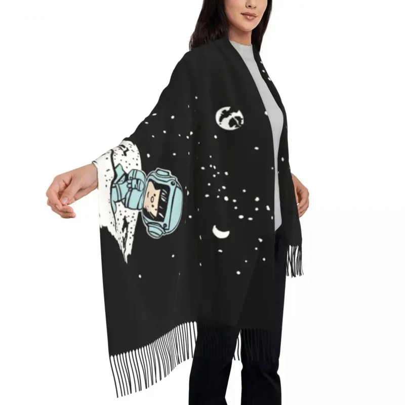 

Space Astronaut Mafalda Tassel Scarf Women Soft Quino Comics Cartoon Shawls Wraps Ladies Winter Fall Scarves