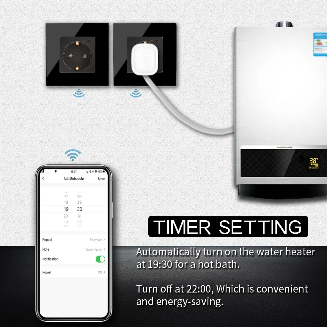 Description Picture 3 of itemZigbee Smart Touch Thermostat Switch Usb/Wall Socket Tuya Google Smart Life Light Switches module Glass Panel DIY Combination