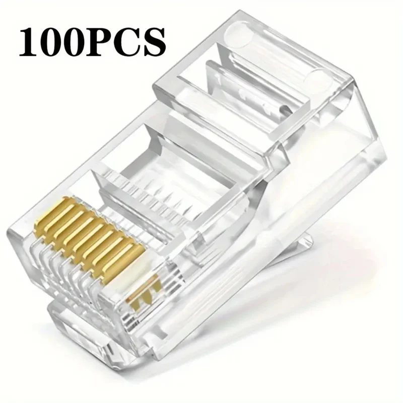 100pcs RJ45 Cat6 Cat5 Connector Terminal Gold Plated 8P8C Ethernet Pass Through Plug
