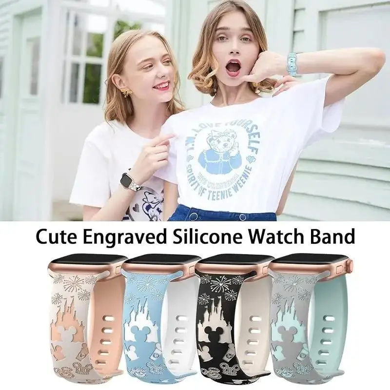 รูปสินค้า สายรัดแกะสลักดอกไม้สีสวยสำหรับ Apple Watch
