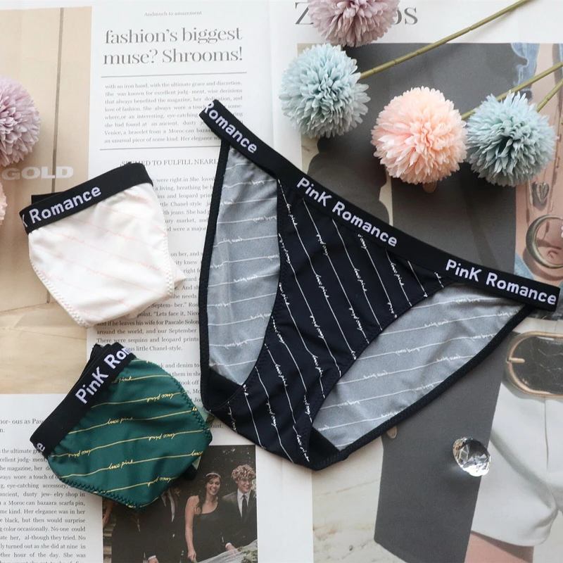 Ropa interior europea para mujer, bragas de cintura baja con estampado sin costuras, cómoda de seda de hielo| | -