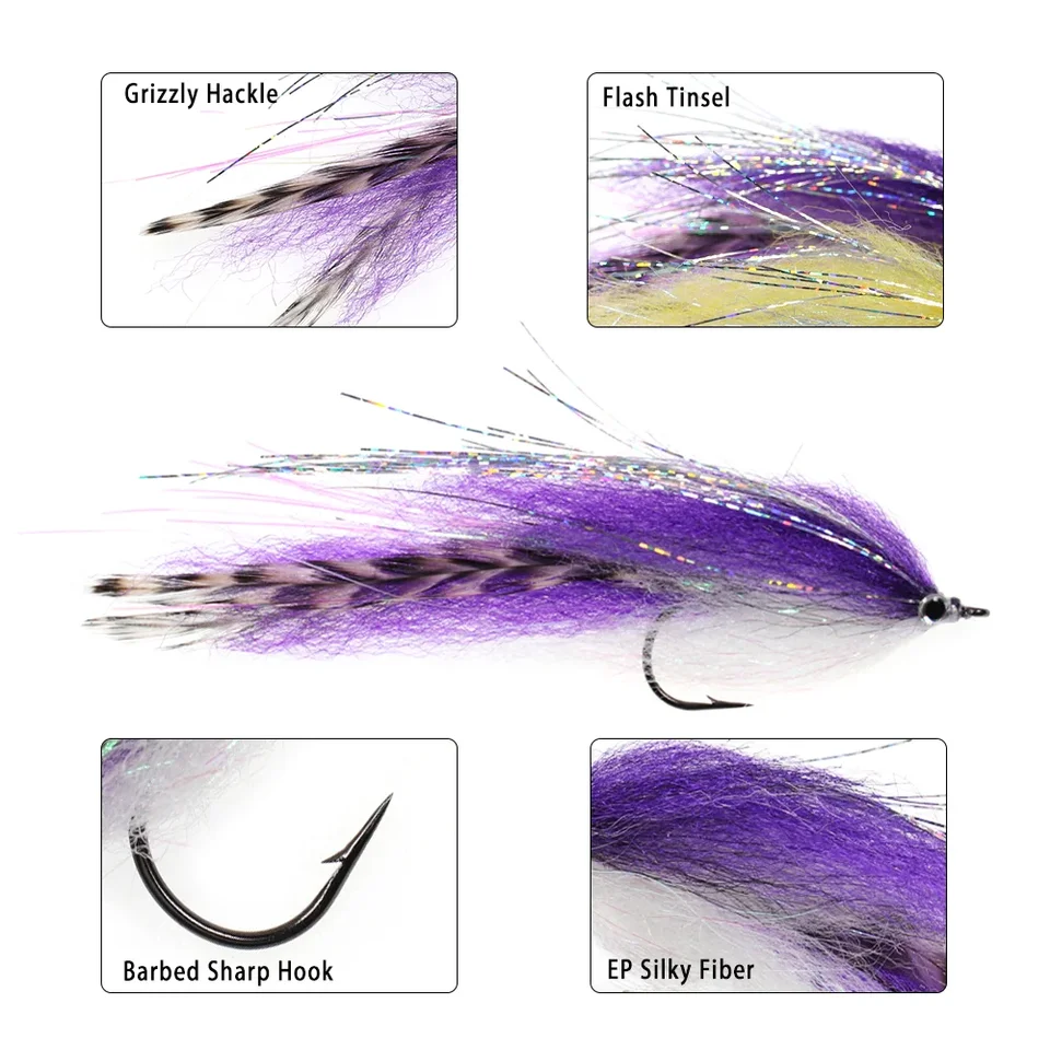LIONRIVER Zoutwater Streamer Vliegt Flash Klatergoud EP Zijdeachtige Vezels  Vis Zalm Bass Snoek Forel Vissen Kunstaas Aas Tackel - AliExpress, image size:960x960