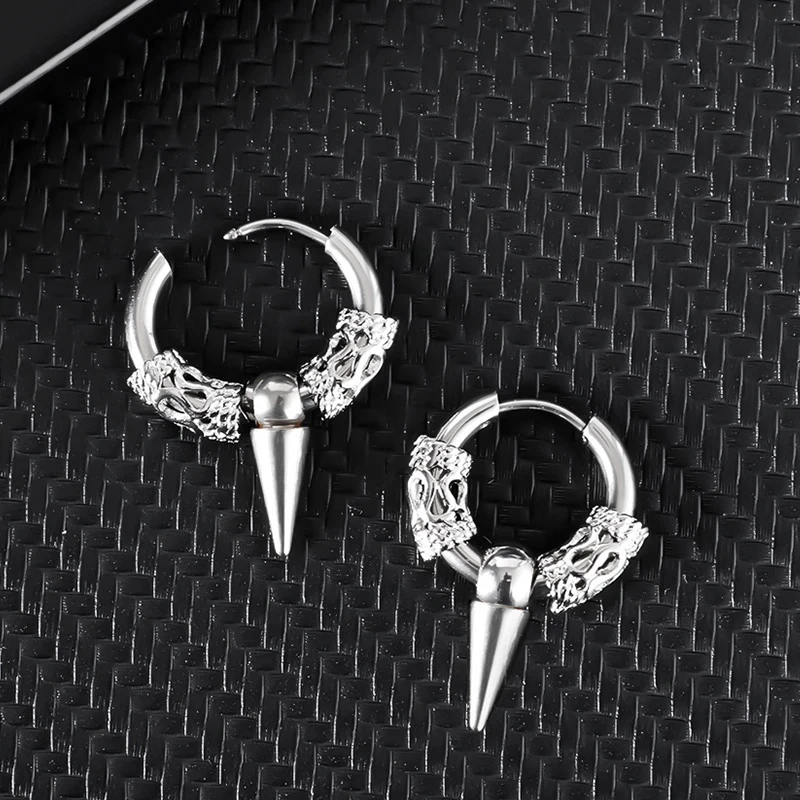 1 Pairs Gothic Punk Stainless Steel Hoop Earring for Men Women Hip Hop Rock Vintage Dragon pattern Circle Earrings Jewelry