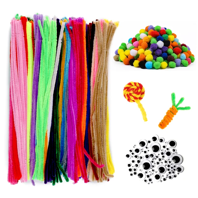 KRABALL Chenille Stem Twisted Rod Set With Adhesive Eyes Fluffy Ball Toy  Creation DIY Craft Material Christmas Party Supplies - AliExpress