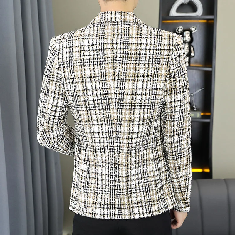 Blazer Men's Fashion Gentleman Business Outdoor Travel Plaid Slim-fit Korean Version of The Trend Handsome Youth Casual Blazer