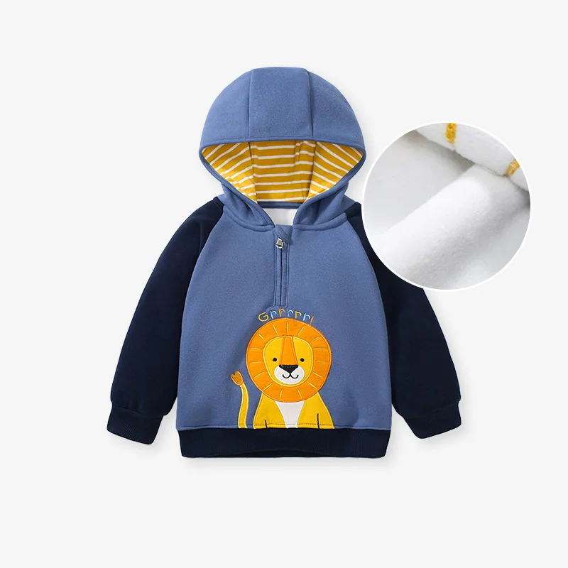 Kids Hoodie Sweatshirts Jumping Meters 2-7T Autumn Winter Boys Girls Hooded Sweatshirts With Tiger Applique Long Sleeve Children's Clothing Shirt