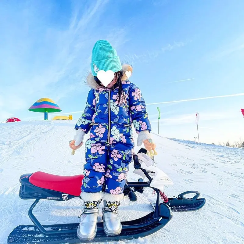 Children's One-Piece Ski Suit Older Children down Jacket Boys Fleece-lined Cold Extra Thick Girl's down Coat Jacket Suit