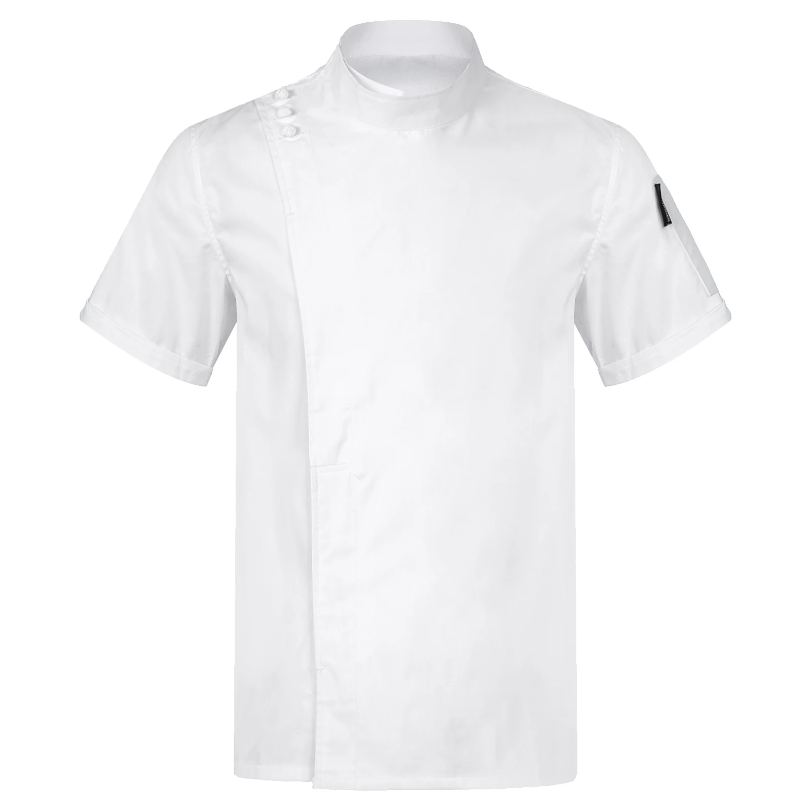 

Mens Womens Chef Jacket Chinese Style Mock Neck Short Sleeve Canteen Restaurant Hotel Kitchen Work Uniform Tops Workwear