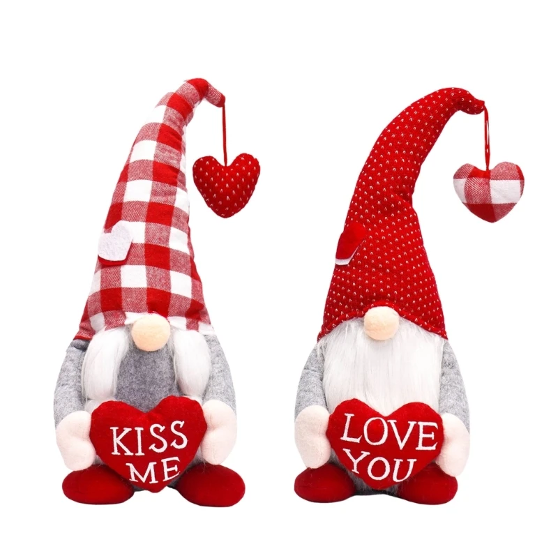 

Valentine's Day Gnomes PlaidHat Holding Heart Gift in Hands Faceless Dolls