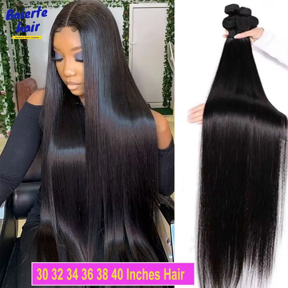 32 34 36 38 40Inch Straight Bundle Cheap Brazilian Hair Weave Bundles Remy Human Hair Extensions Natural Black Raw Hair Bundles