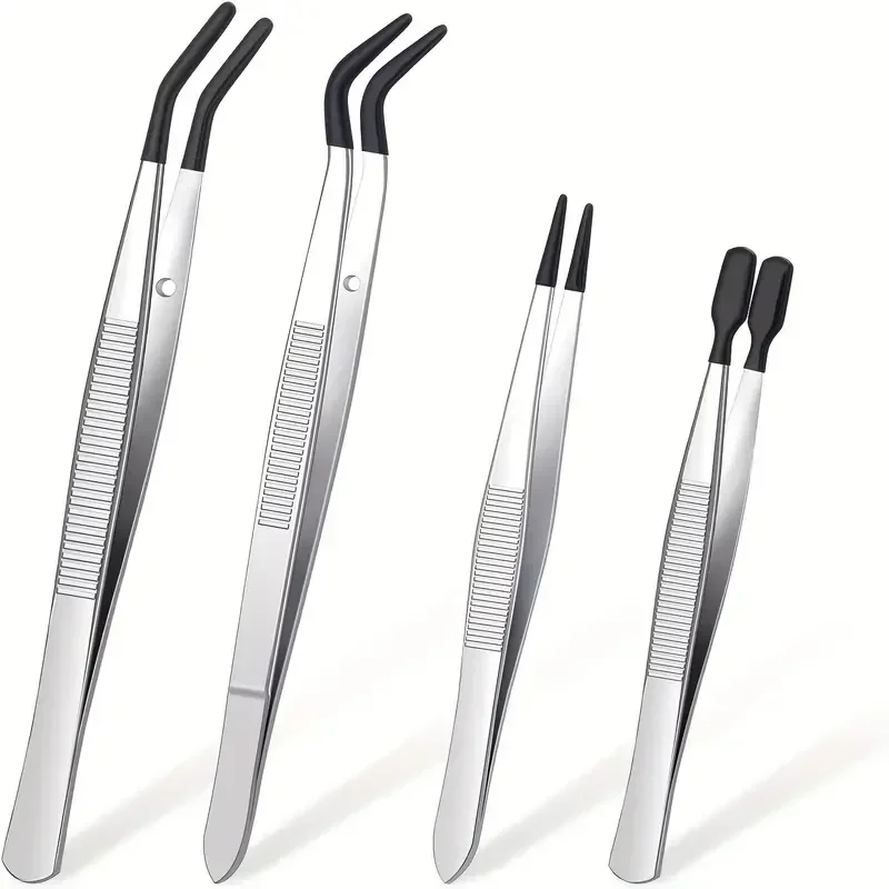 1/4 Stuks Pincet Met Rubberen Tips Pincet Rubber PVC Siliconen Gecoat Niet Marring Platte Tip Gebogen Tip Pincet Getipt Pincet  66