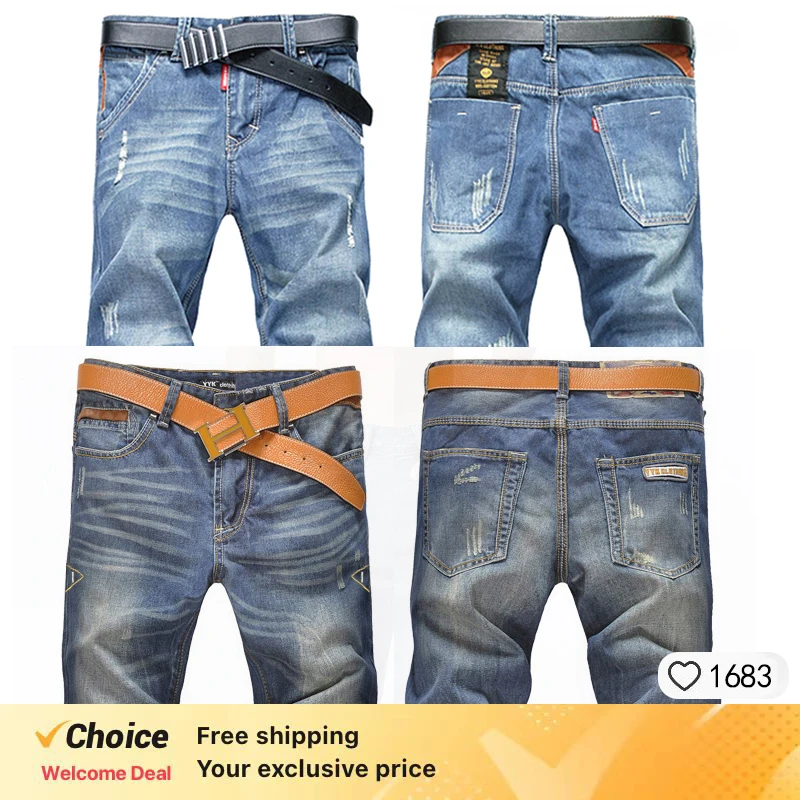 Fashion Designer Men Jeans Retro Blue Stretch Slim Fit Painted Ripped Jeans Men Korean Style Vintage Casual Denim Pants Hombre