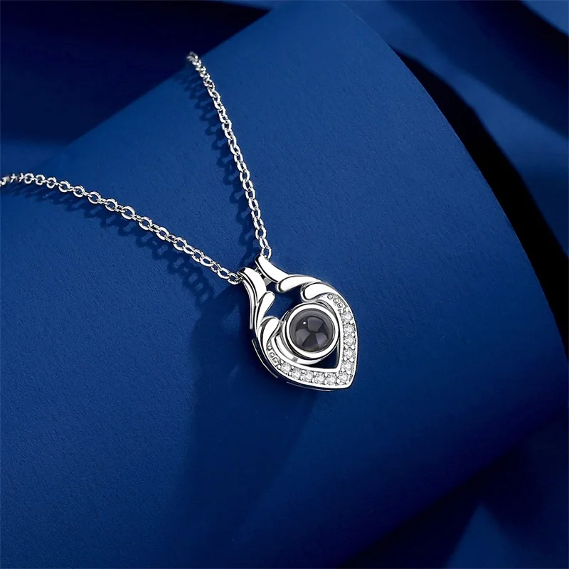 Collana Personalizzata Con Proiezione Foto A Cuore - Argento 925 - Gioiello Commemorativo Con Messaggio Segreto