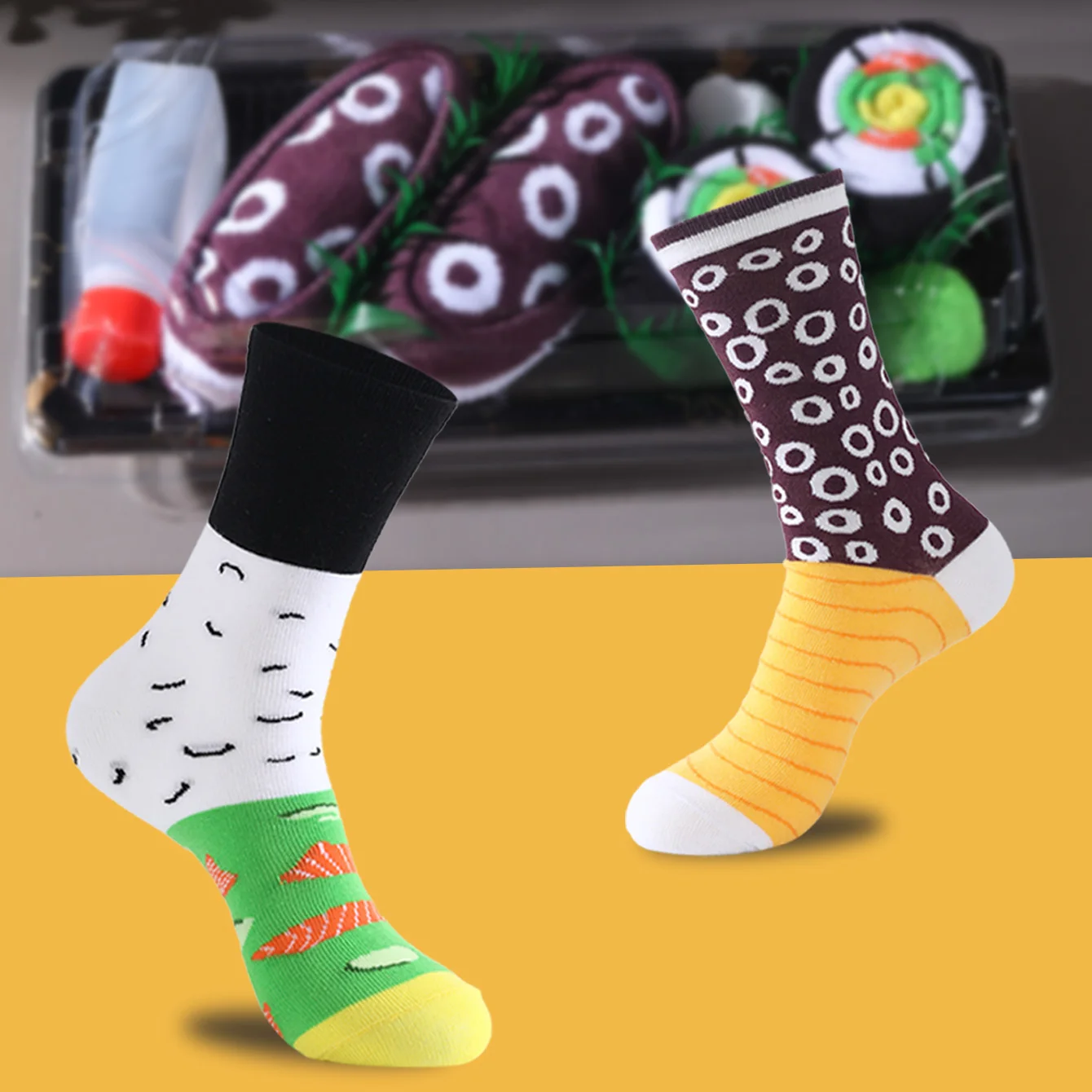 Vibrant Octopus & Sushi Mid-Calf Socks for All, Gift Box Edition – Comfortable, Breathable, and Stylish Novelty Socks for Every Occasion