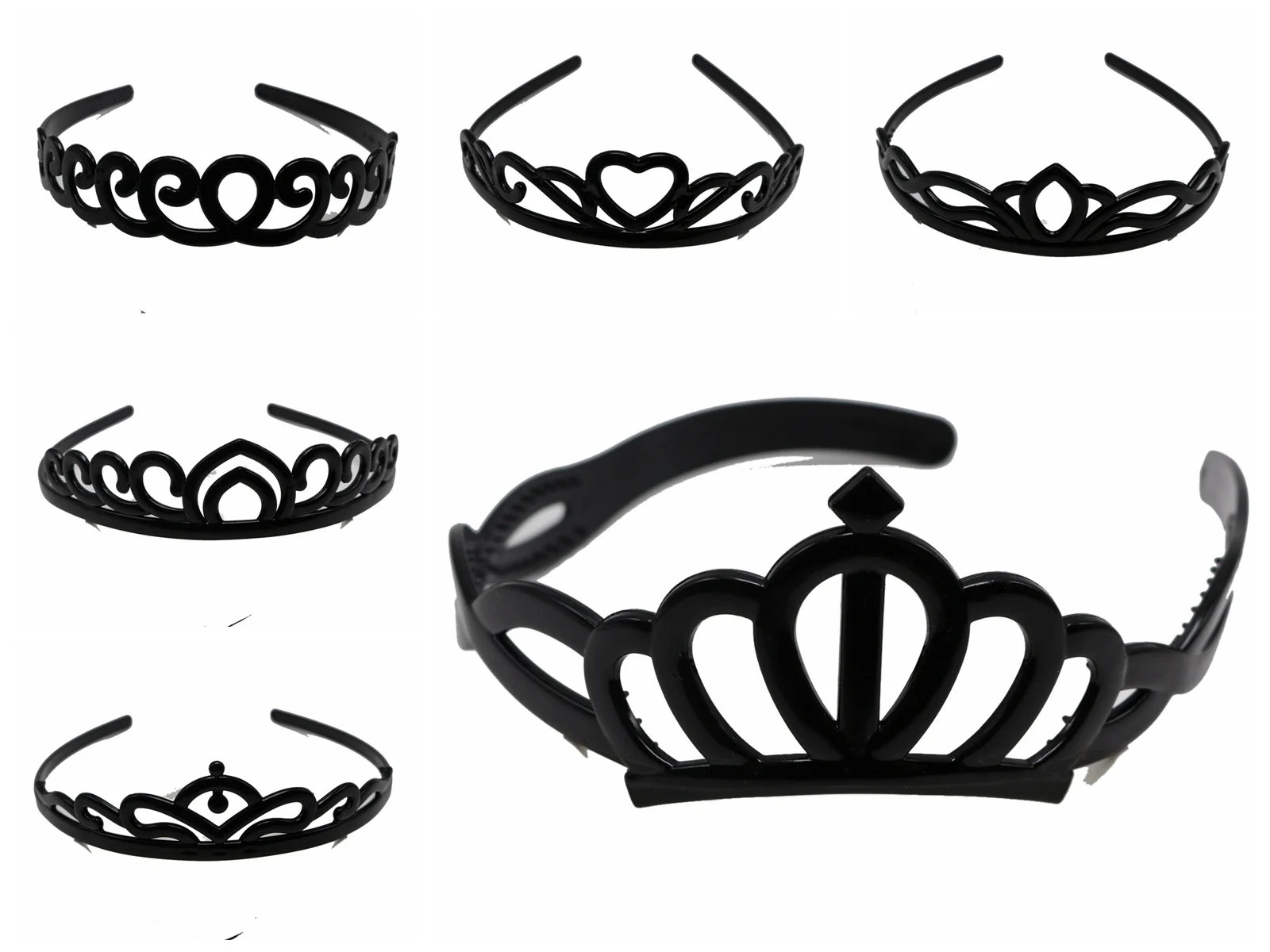 5 Assorted Black Plastic Crown Hair Tiara Princess Headband Hair band With Teeth 5pcs 2gt 20 teeth idler pulley black bore 3mm