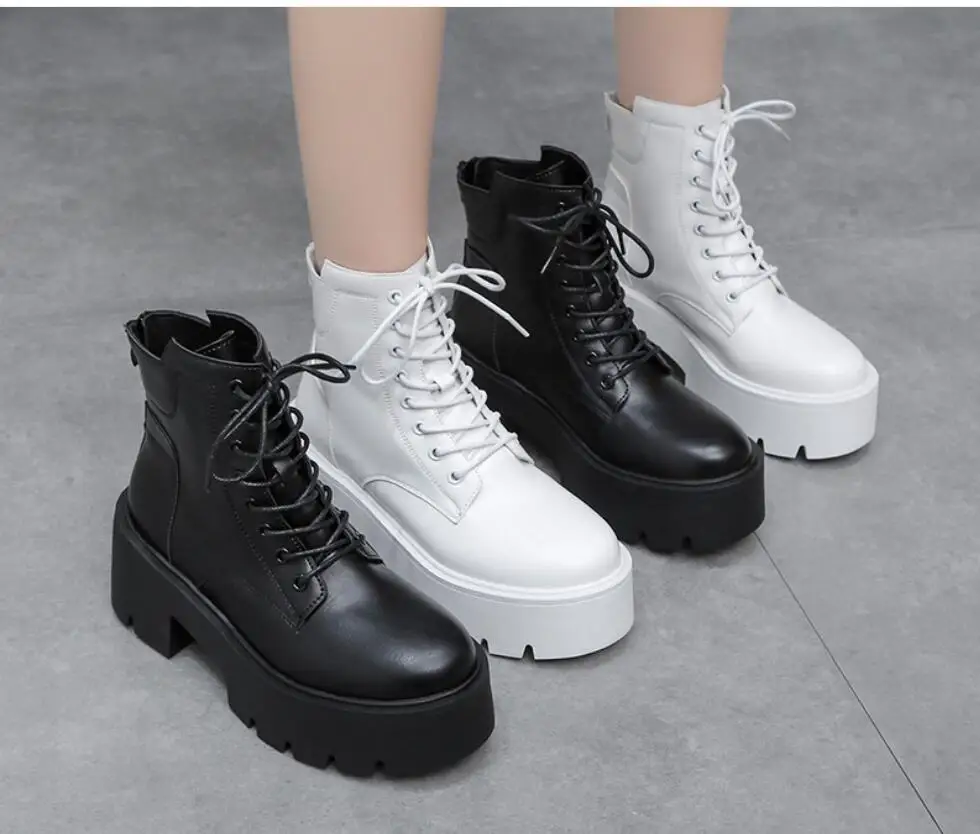 Women's Ankle Boots Lace Up Square Toe Ladies Boots Thick Bottom Non-slip High Heels Female Shoes Winter Footwear Boots Large