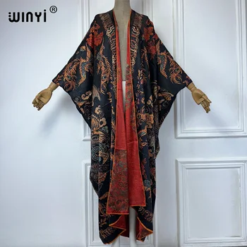 WINYI High quality double-sided print open abaya dubai luxury coat Beach Wear Cover up elegant muslim Cardigan kimono maxi dress 1