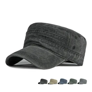 Spring Summer Short Brim Army Hat Men Women Outdoor Retro Washed Cotton Big Head Sunshade Flat Caps Military Cap Fishing Hats