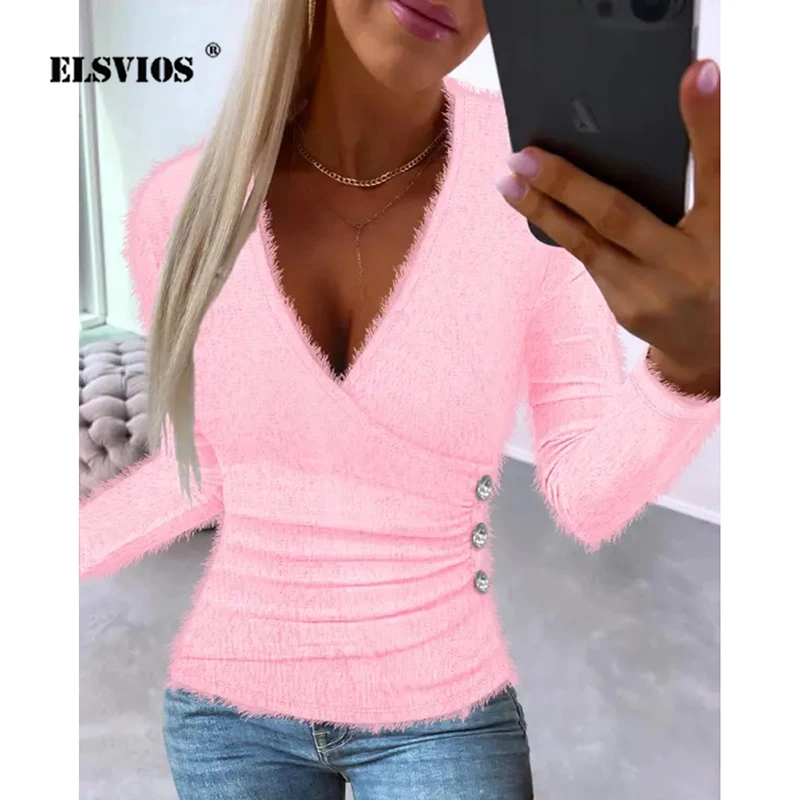 

Женский трикотажный свитер с длинными рукавами и V-образным вырезом