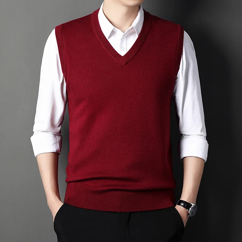 Men's Solid Color Sweater Vest Casual Fashion Warm Top for All Seasons Comfortable Breathable Layering Essential 4