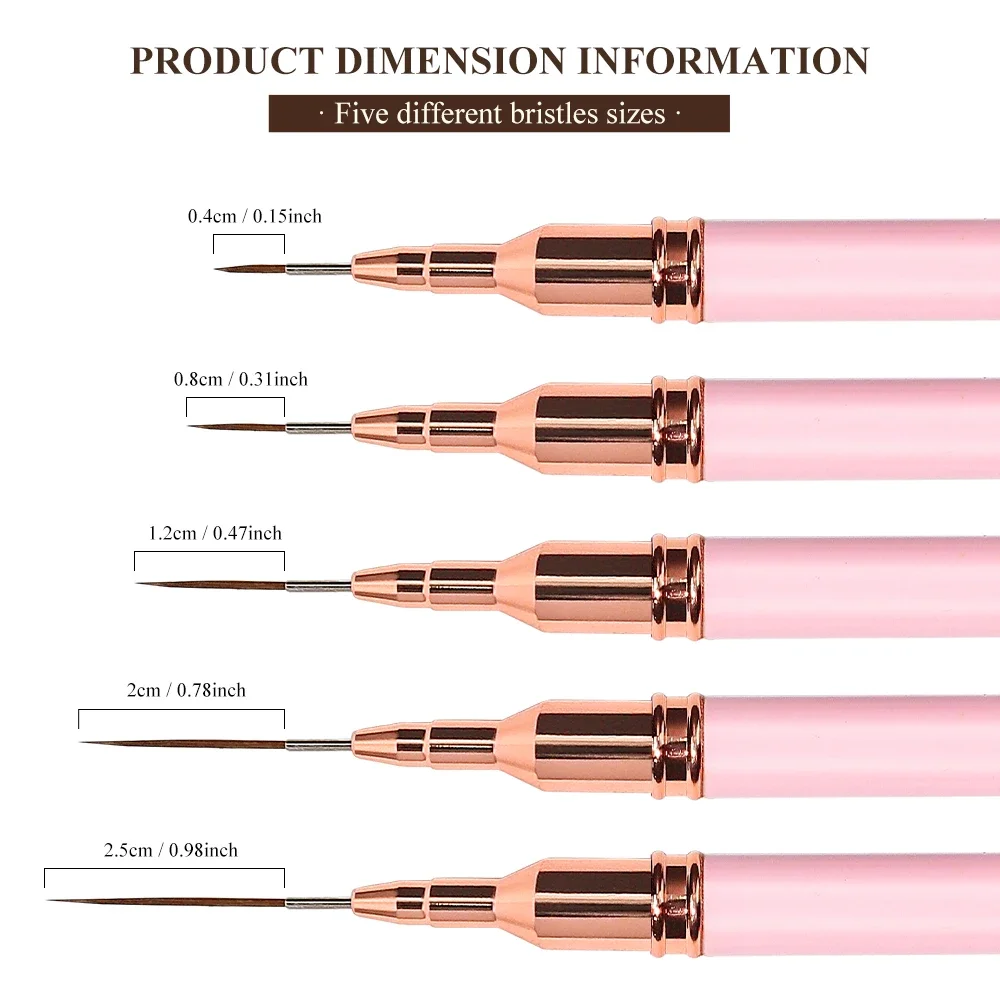 5 Pcs Nail Art Liner Brushes Set Elongated Lines Striping Drawing UV Gel Painting Nail Design Pen Professional Manicure Tool