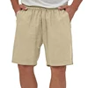 Summer Mens Linen Elastic Shorts Lightweight Cotton Trousers Pockets Breathable Beach Pants Fitness Sweatwear Shorts Men 3
