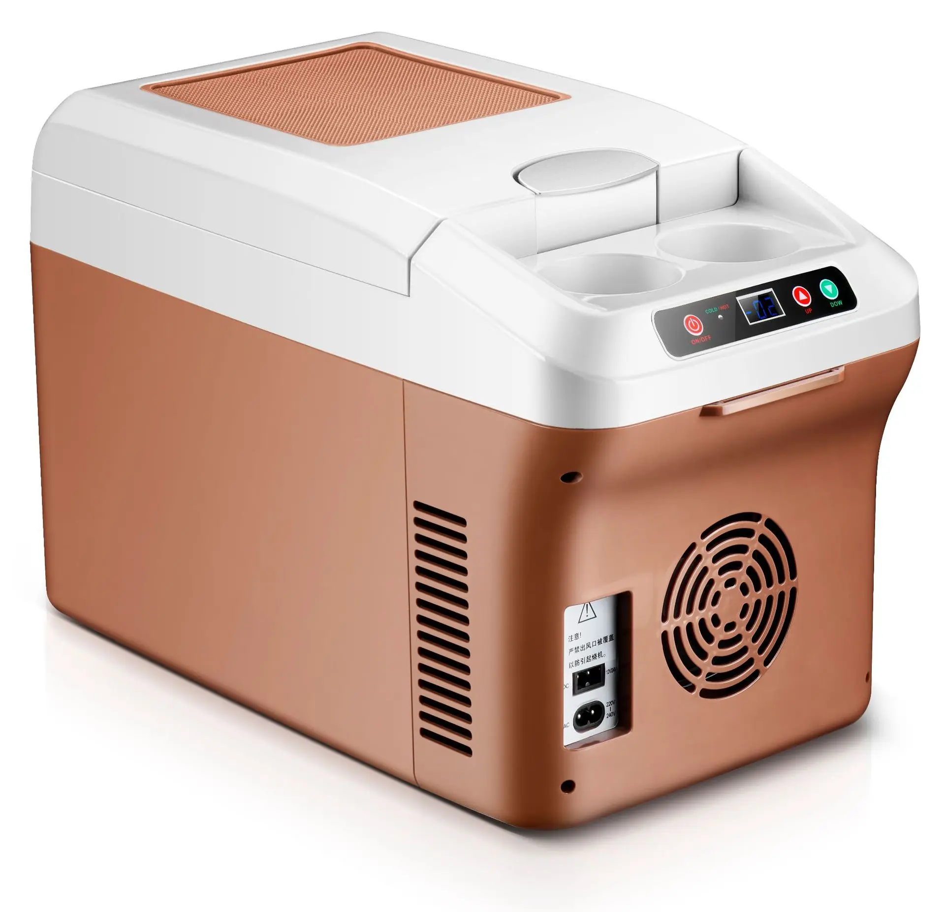 12Lミニ冷蔵庫 寮 車載 家庭用 温度調節可能 デジタル表示 ブラウン コンパクト冷蔵庫 学生向け