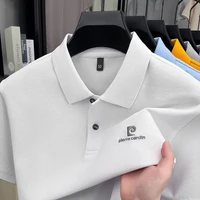 Polo de luxe pour homme en coton brodé avec lettres, à manches courtes et revers, idéal pour le quotidien et polyvalent 3