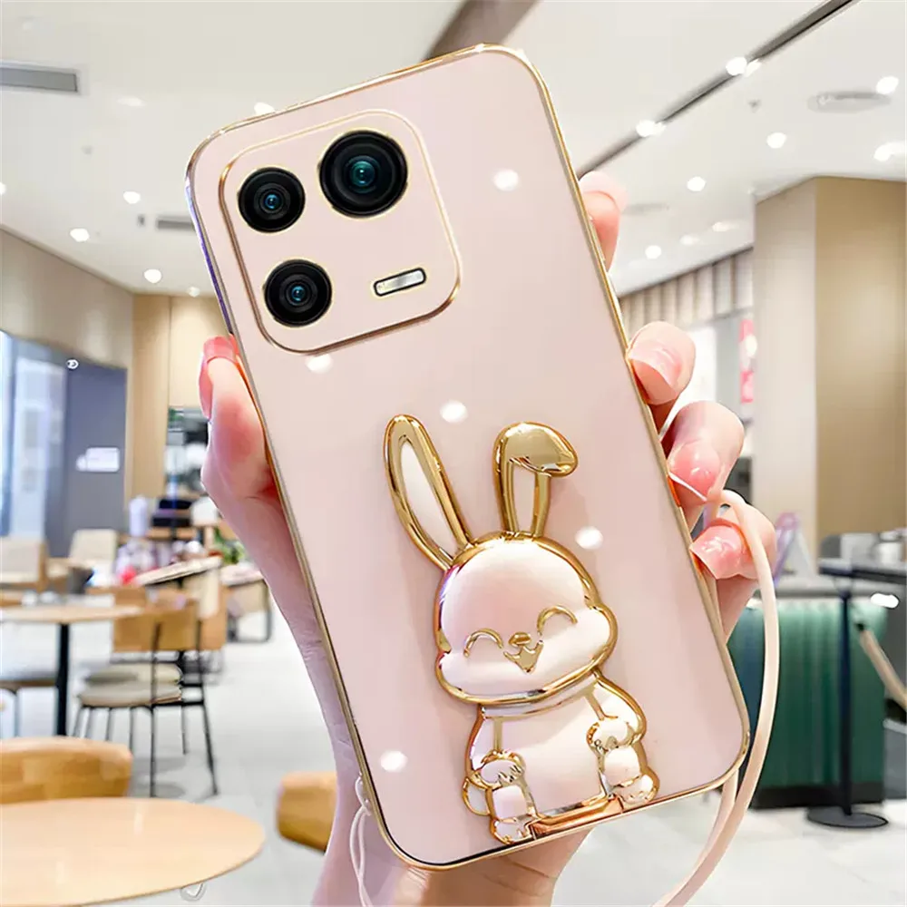 Jauns Cute Rabbit Bracket Case priekš Xiaomi Poco X5 M4 X4 X3 Pro C40 Mi 12 Lite 12T Virves pārklājuma silikona vāciņš 11 Lite 5G NE 11T_voghion.com