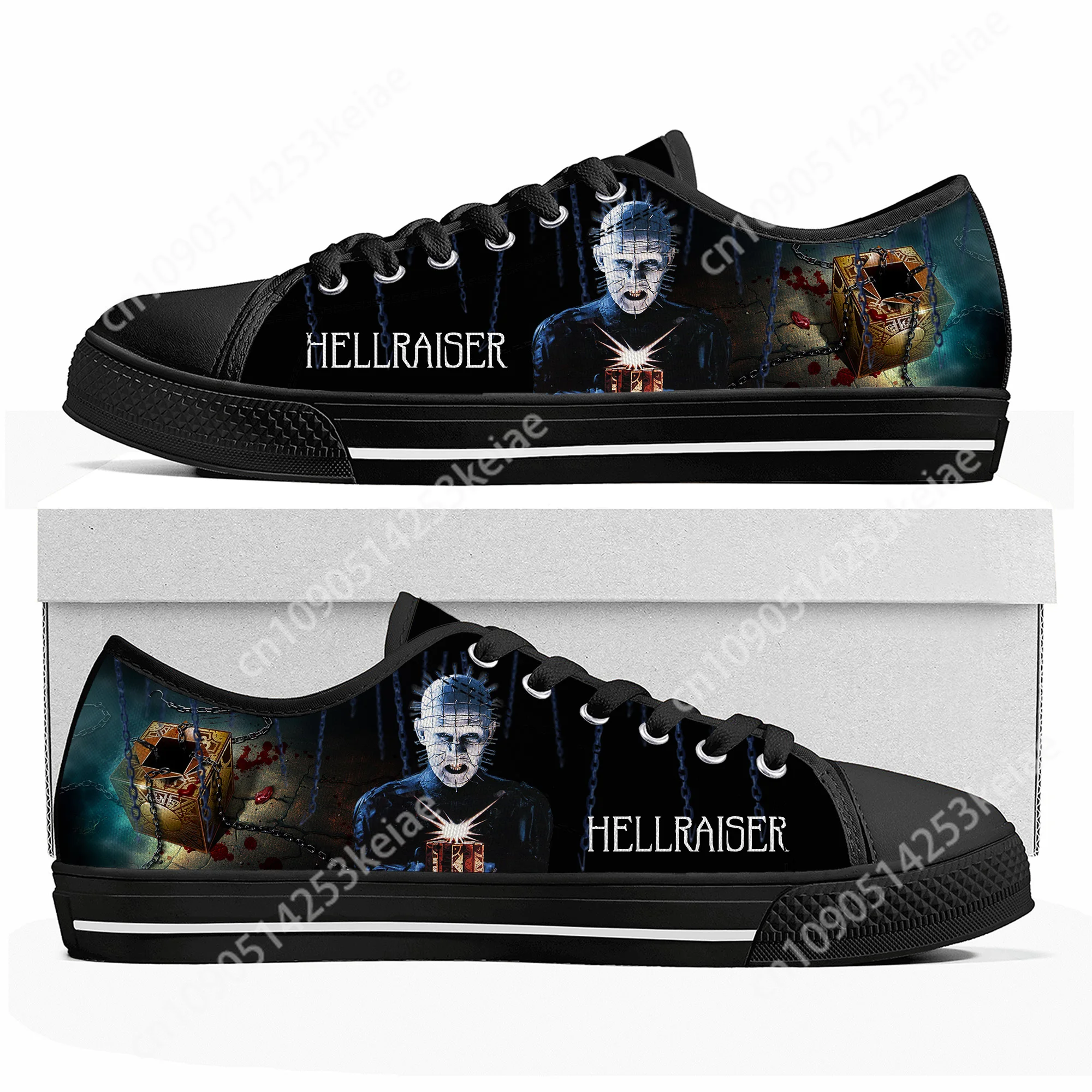 Hellraiser Movie Pinhead Horror Halloween Low Top Sneakers Mens Womens Teenager Canvas Sneaker Quality Couple Shoes Custom Shoe 2