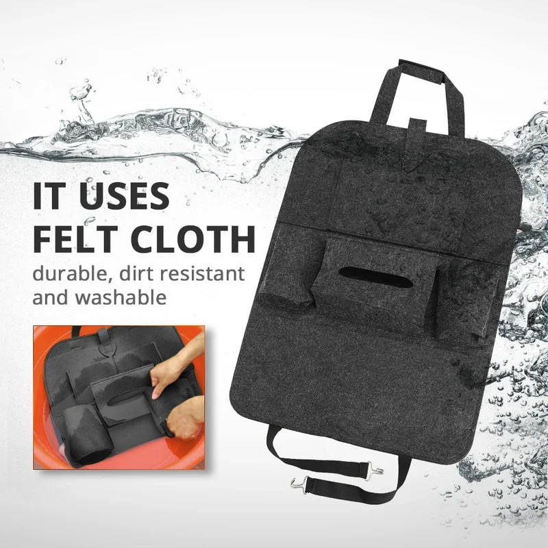 Car Seat Back Storage Bag 1pc Universal Car Back Seat Storage Bag Organizer Trunk Elastic Felt Storage Bag 6 Pockets Organizer Hanging Car Accessories