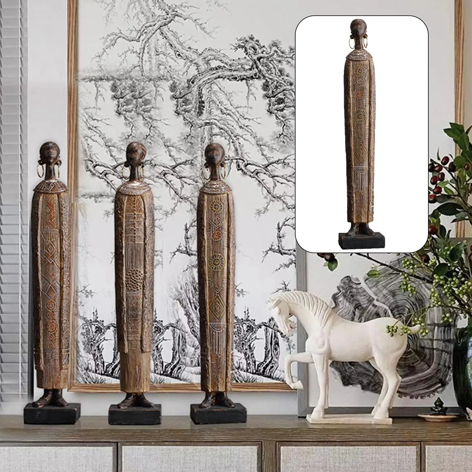 Ethnic Style African Statue Sculpture Resin Figurines Tribal Lady Collectible Desktop Dolls Ornament for Cabinet Bedroom Decor