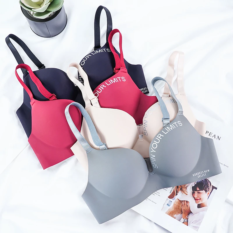 シームレスブラ セクシー プッシュアップ ブラレット ワイヤレス ランジェリー ファッション レターパターン 3分の 3 4カップ ブラジャー Aliexpress