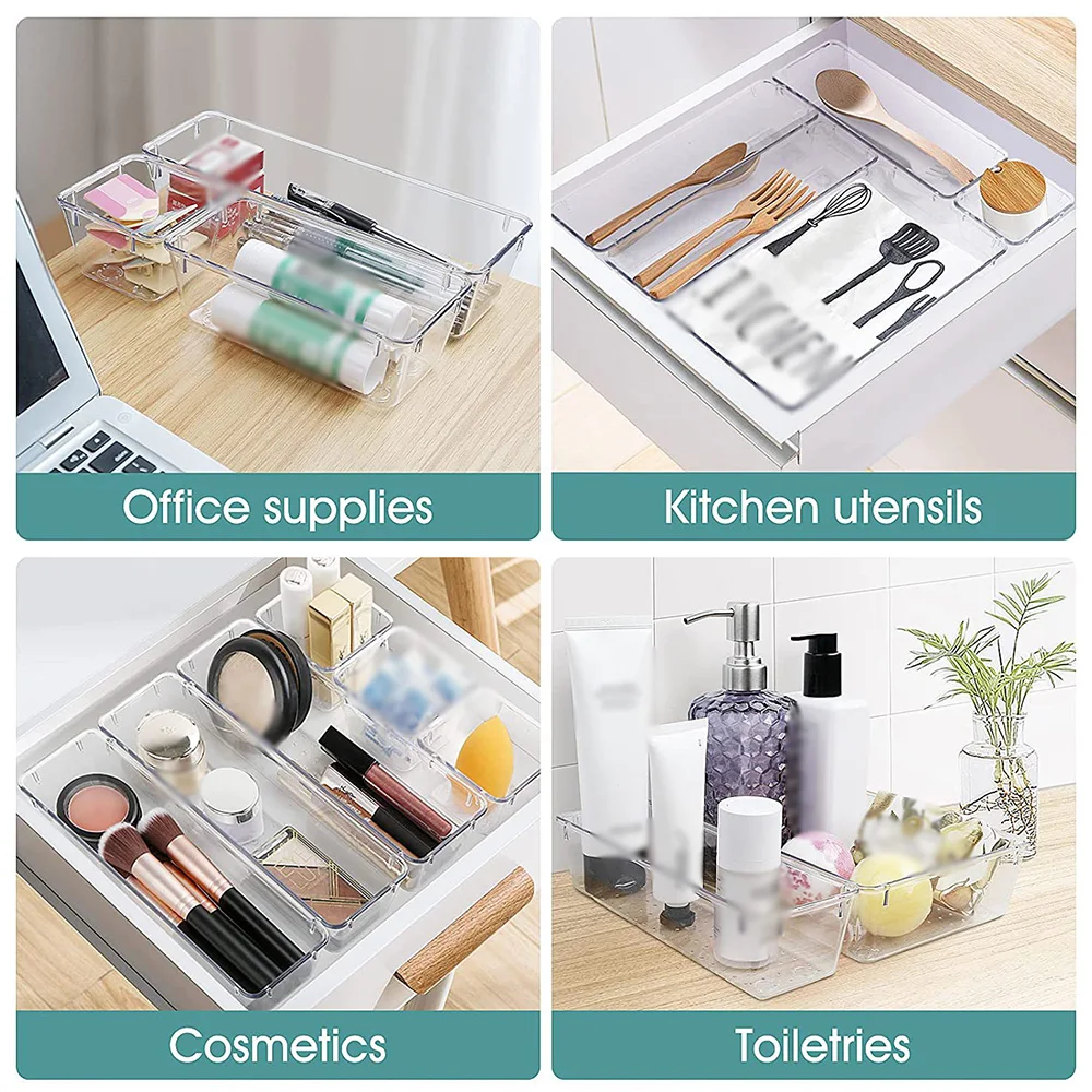Toiletries stored in clear organizers in bathroom drawer  Bathroom  drawers, Bathroom drawer organization, Bathroom organization