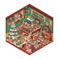 Festive 3D Cartoon Cabin Sticker Kit for Kids - DIY Christmas Scene Arts & Crafts Gift (Christmas Party)