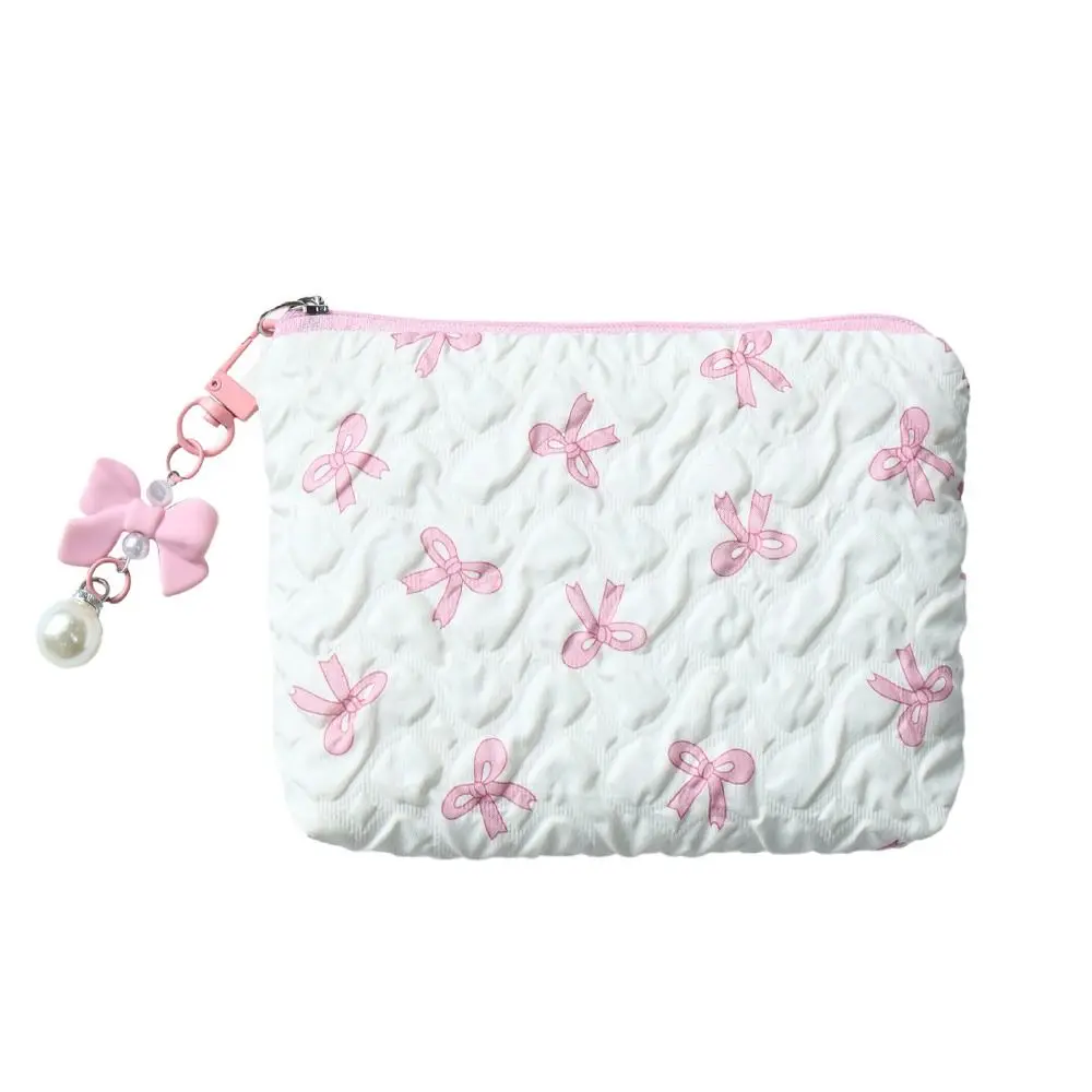 Cotton Makeup Bag for Women Quilted Travel Cosmetic Bag Girls' Make Up Organizer Portable Little Bow Makeup Pouch