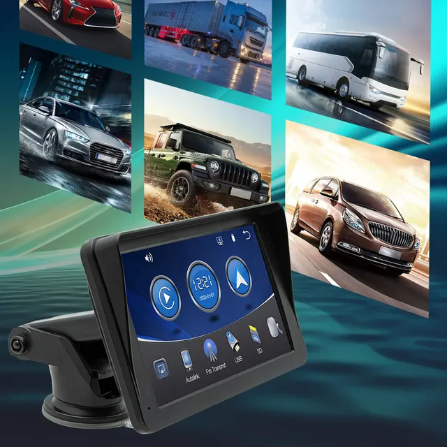 Carro sem fio MP5 Player, Carplay, Android Auto, Áudio, Rádio, Compatível com Bluetooth, Link Espelho, Tela sensível ao toque HD, Entrada USB e AUX, 7" 3