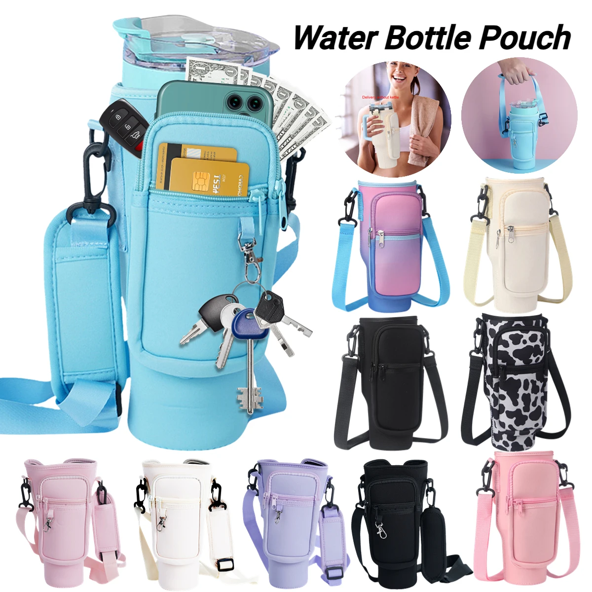 Water Bottle Carrier with Phone Pocket 1