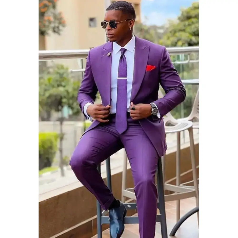 Slim Fit Men Suit Two-pieces(Jacket+Pants) Handsome High-quality Single Breasted Lapel Male Clothing 2