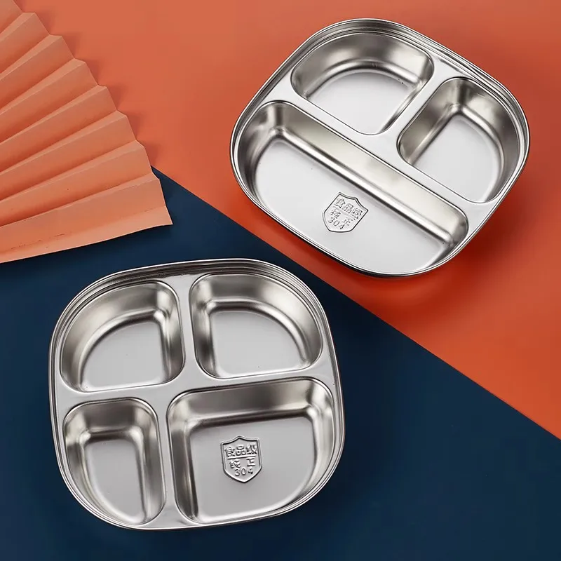 Aixiangru-Stainless Steel Plate for Children,Canteen Divided Plate,3Grid,5Grid Dinner Plates,Dinnerware Set, Dinner Tableware