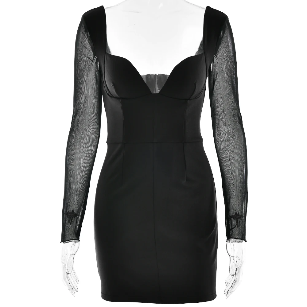 JULISSA MO Sexy Deep V-neck Zipper Women Dress Black Backless Long Sleeve Dress Female Winter Skinny Elegant Party Clubwear 2025