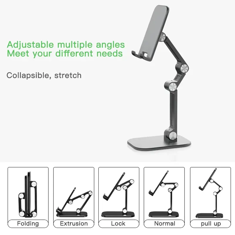 Three Sections Foldable Desk Mobile Phone Holder For iPhone iPad Tablet Flexible Table Desktop Adjustable Cell Smartphone Stand