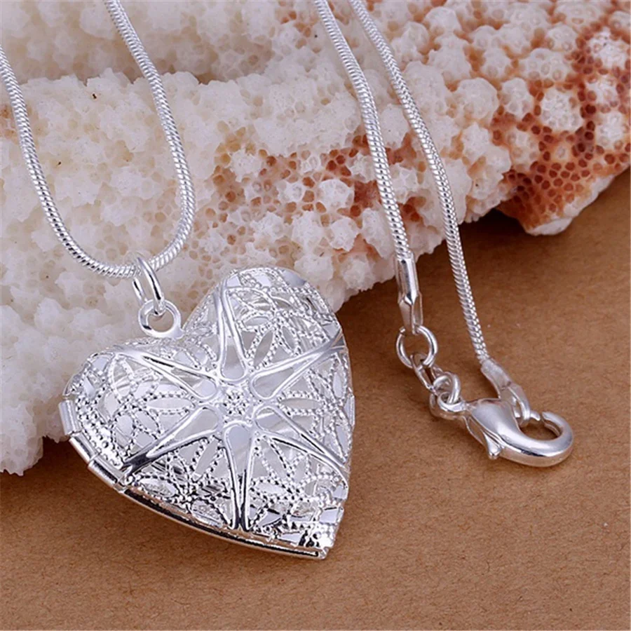 

Hot 925 Sterling Silver Photo Frame Pendant Necklace Snake Chain Woman Charm Statement Fashion Jewelry Wedding Party