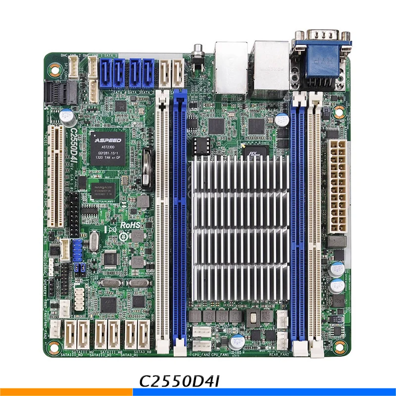 

RMHUNTIC Серверная материнская плата для ASROCK C2550D4I IPMI встроенный 4-ядерный процессор C2550 64 Гб UDIMM DDR3 высокое качество