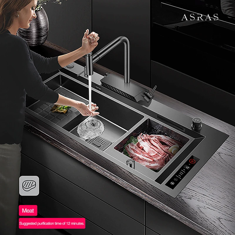 ASRAS Nanometer Smart Purifying Kitchen Sink Large Size Handmade Step Sink Ultrasonic Smart Purifying Kitchen Island Sinks 3