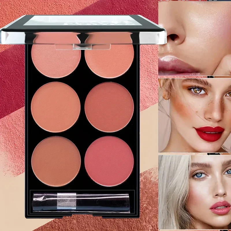 6-color blush and contouring all-in-one palette, pearlescent matte powder makeup palette 2