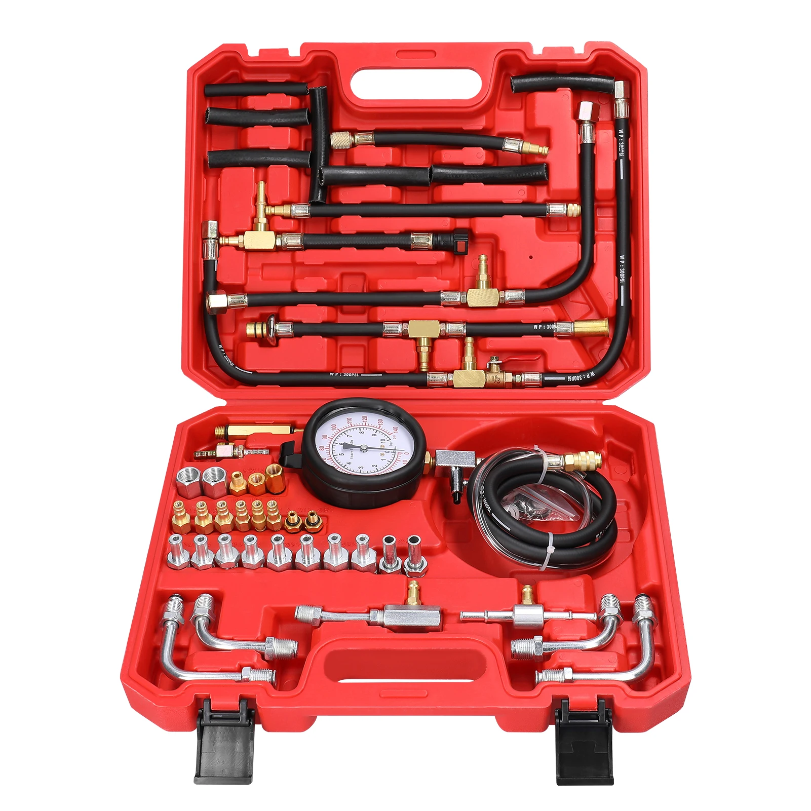 Fuel Injector Pressure Tester Gauge Kit Gasoline Fuel Oil Injection Test Tool Set 0-140PSI/0-10Bar