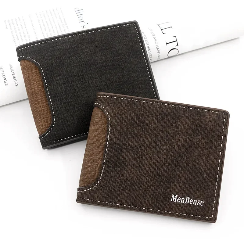 

New Men's Short Wallet Simple Splicing PU Men's Large-capacity Multi-card Change Bag Men's Short Wallet